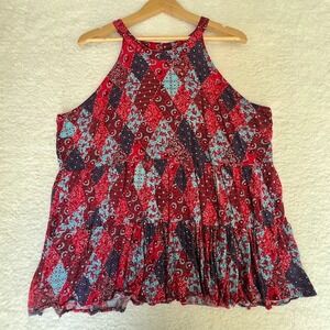 Torrid Patchwork Babydoll Tank Top Womens 3X Boho Flowy Sleeveless Plus Peasant